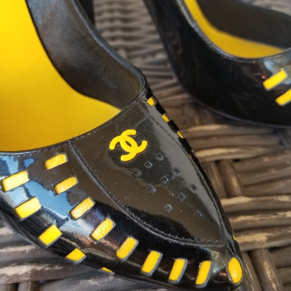 Vintage Chanel patent weaved heels sz 7 - Picture 2 of 11